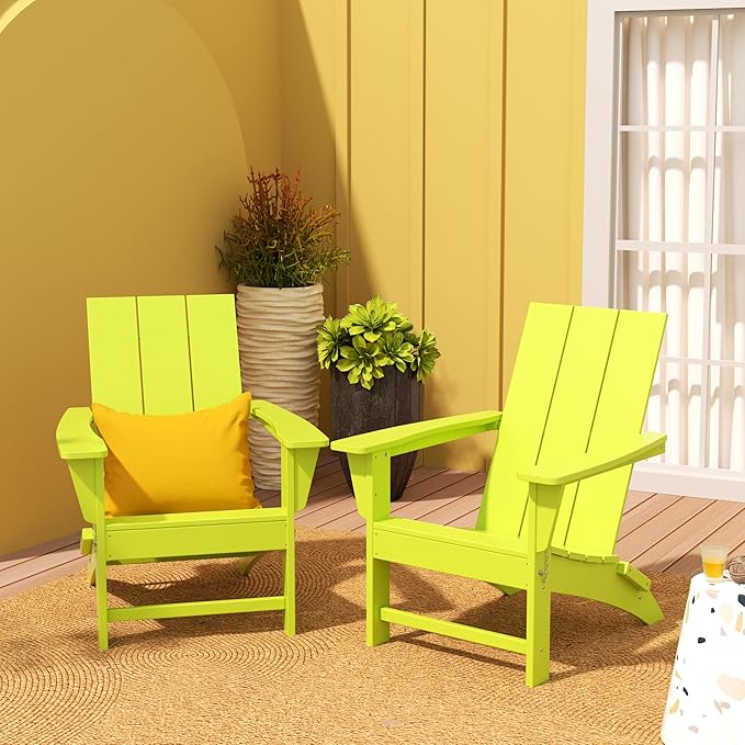 WestinTrends Ashore Modern Outdoor Folding Adirondack Chair (Set of 2), Lime
