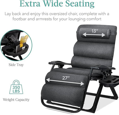 Best Choice Products Oversized Zero Gravity Chair, Folding Outdoor Patio Recliner, XL Anti Gravity Lounger w/Removable Cushion, Cup Holder, Side Tray, 350lb Capacity - Fossil Gray