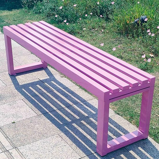 Outdoor Metal Backless Bench 3.3/3.9/4.9/5.9ft Weatherproof Heavy Duty Patio Benches Porch Seating 2-Person Dining Benches Garden Metal Bench Multifunctional Slat Furniture Chair(Pink,3.9ft)