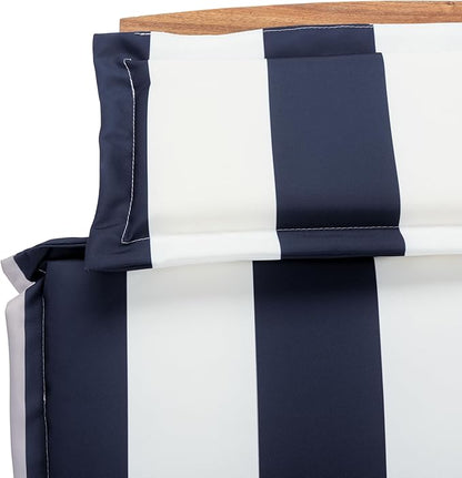 SAFAVIEH Outdoor Collection Pacifica Natural Brown Solid Wood/Navy & White Stripe Cushion 3-Piece Chaise Lounge Set with Table (PAT7020F)