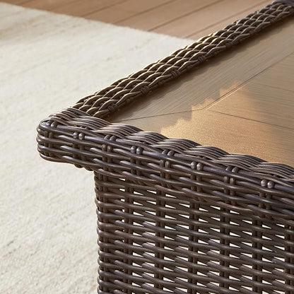 CHITA Patio Wicker Coffee Table with Fully Wrapped Edges, Outdoor Rattan Rectangular Coffee Table for Backyard, Balcony, Apartment, or Porch
