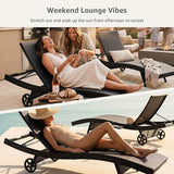 Set of 6 Black Outdoor Chaise Lounge Chairs, Wicker Patio Lounge Chairs with Adjustable Backrest and Wheels - Photo 9