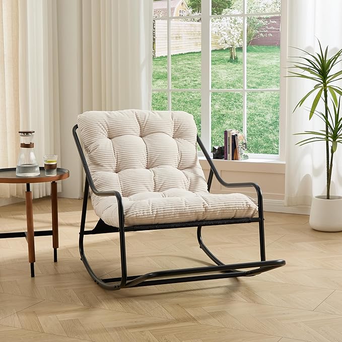 Rocking Chair with Foot Rest, Outdoor Indoor Rocking Lounge Chair with Cushion - Photo 3