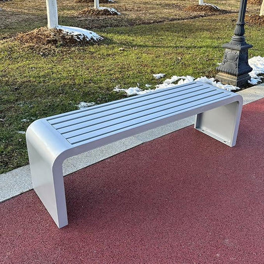 Metal Garden Bench, Weatherproof Backless Patio Benches, Outdoor Park Bench, Front Porch Bench, Pool Deck Bench, Choice of Colours, for Park, Yard, Porch, Lawn(Silver,39.4in/100cm)