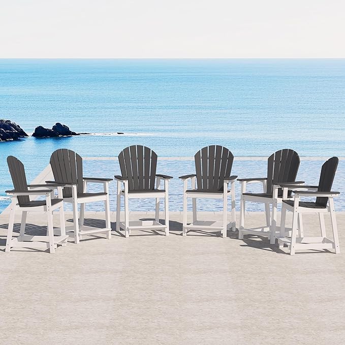 Tall Adirondack Chair Set of 6, Eco-Friendly Recycled Stylish Patio Bar Stools & Heavy Duty Lifeguard Chair - Photo 2