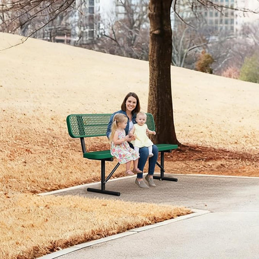 Heavy Duty Park Bench with Back Portable Frame, Outdoor Steel Bench with Backrest, Outdoor Park Bench Expanded Metal Mesh Bench for Lawn, Park, Deck, Garden, Patio, Porch, Black (Green, 6FT)