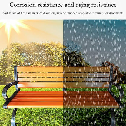 Outdoor Garden Bench Park, cast Iron and Hardwood Constructed Patio Furniture Bench with backrest, Perfect for Backyard, Deck, Lawn, Park 120cm/47.2in Black