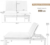 Outdoor Double Chaise Lounge with 5-Position Adjustable Backrest, Cushion and Folding Side Trays - Photo 3