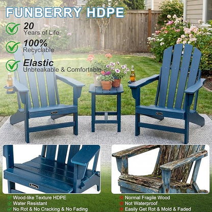 FUNBERRY Folding Adirondack Chair, HDPE Stable Gun-Leg Design Fire Pit Chairs with Cupholder All Weather for Outside
