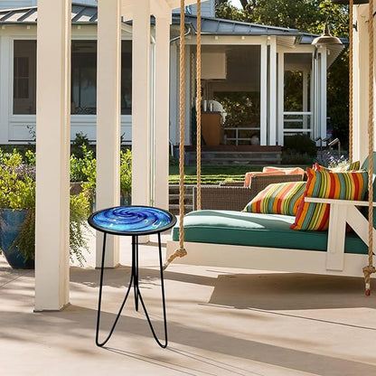 LIFFY Patio Side Table, Small Round End Table, Metal Side Table Outdoor, Small Porch Table for Indoor Balcony Furniture Decor (Blue 12 inch)