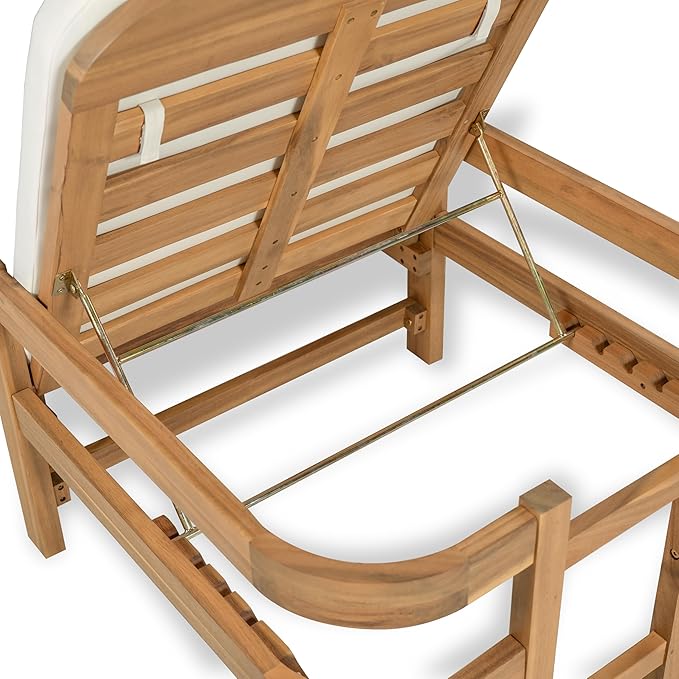 Christopher Knight Home Kayas Acacia Wood Chaise Lounge with Adjustable Backrest, 77.5" Outdoor Sun Lounger with Cushion, Patio Lounger Recliner Chair for Poolside Lawn, Light Teak+Cream, Set of 2