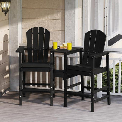 Giantex Outdoor Tall Adirondack Chairs Set of 2, HDPE Adirondack Bar Stools w/Double Connecting Tray, Umbrella Hole, High Backrest, All-Weather Balcony Chair, Patio Barstools for Garden Lawn (Black)
