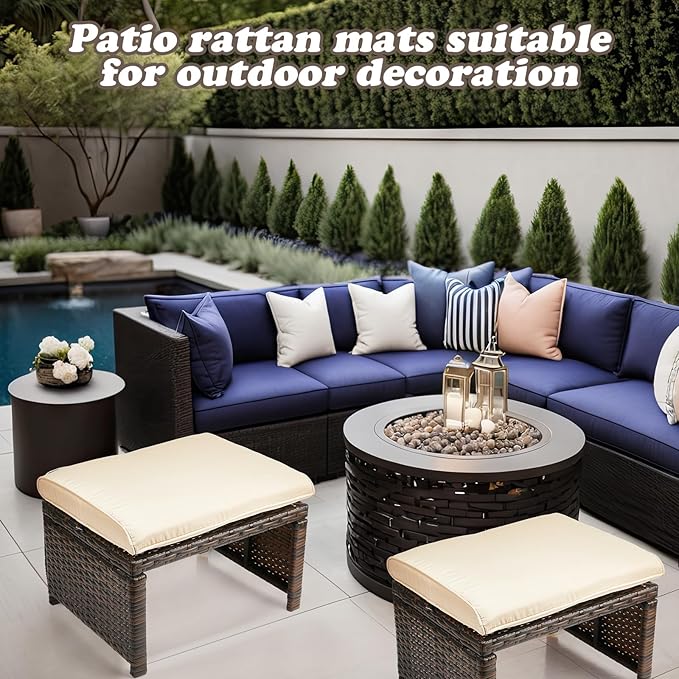 2 Pcs Patio Rattan Ottomans Outdoor Wicker Ottomans Patio Footstool Footrest with Removable Cushion Soft Zippered - Photo 6