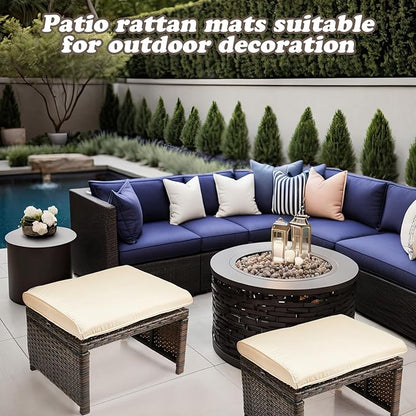 2 Pcs Patio Rattan Ottomans Outdoor Wicker Ottomans Patio Footstool Footrest with Removable Cushion Soft Zippered Cushions Function Footstool Seat Table for Backyard Balcony Poolside(Beige, Brown)