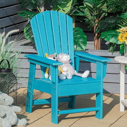 Giantex Adirondack Chair, Kids HDPE Patio Lawn Chair with Ergonomic Backrest for Deck, Porch, Backyard, Poolside, Indoor, Weather Resistance Toddler Outdoor Chair (1, Turquoise)
