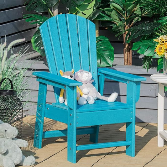Giantex Adirondack Chair, Kids HDPE Patio Lawn Chair with Ergonomic Backrest for Deck, Porch, Backyard, Poolside, Indoor, Weather Resistance Toddler Outdoor Chair (1, Turquoise)