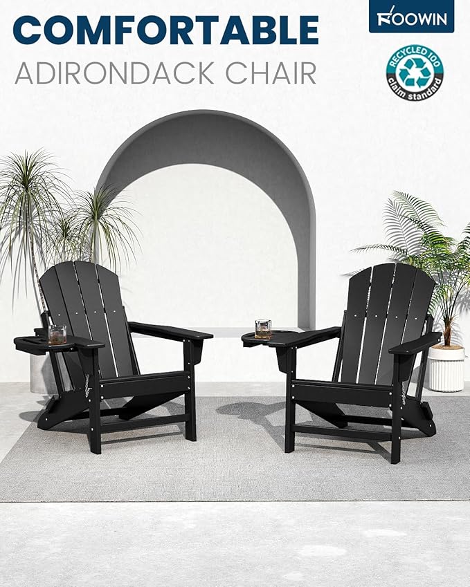 FOOWIN Folding Adirondack Chair Set of 6, HDPE Adirondack Chairs with Cup Holder - Photo 3