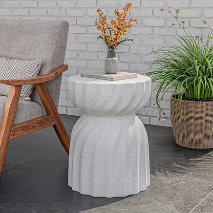 COSIEST Outdoor Side Table, Concrete Contemporary Lightweight Accent Table, Patio Side Tables End Table, Outdoor Accent Side Table for Livingroom, Garden, Hourglass, Graphite-Like White