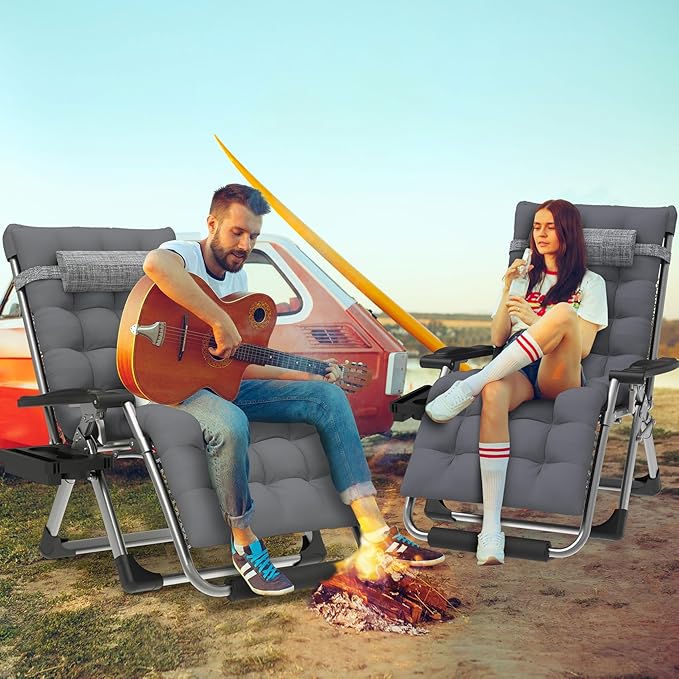 ZENPETIO 29In XL Zero Gravity Chair w/Cushion, Zero Gravity Recliner Lounge Chair for Indoor and Outdoor - Photo 2