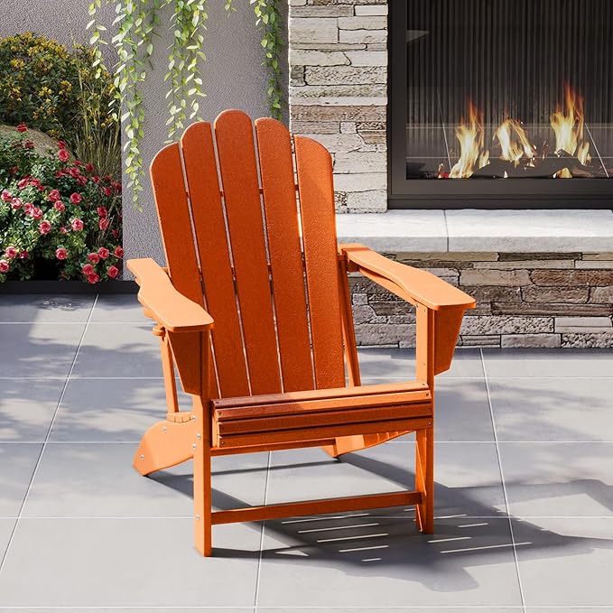 Costaelm Lakeview Outdoor Patio HDPE Adirondack Chair with Cup Holder, Orange
