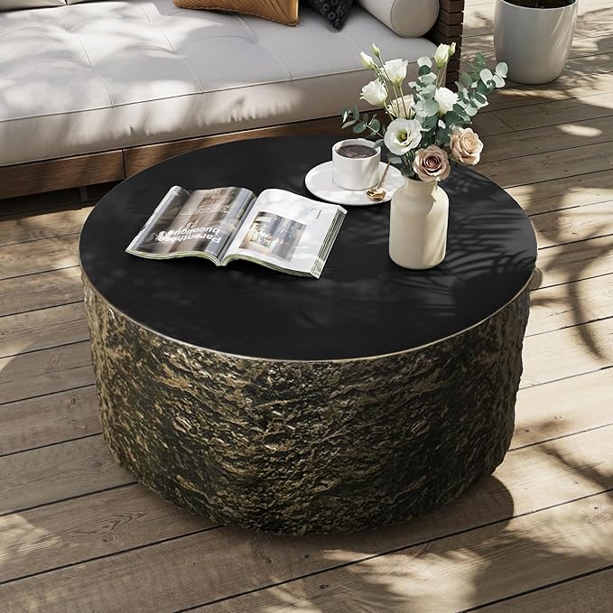 UPHA 28" Round Outdoor Coffee Table, Modern Hollow Concrete Patio Table - Photo 1