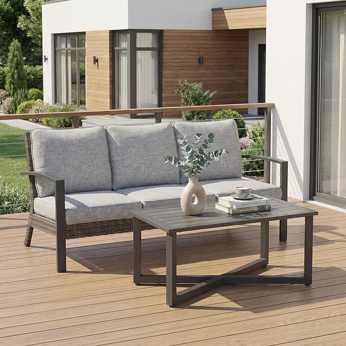 Green4ever Outdoor Furniture, 2 Pieces Patio Furniture Set with Coffee Table, Wicker Outdoor Couch with Cushions - Photo 6