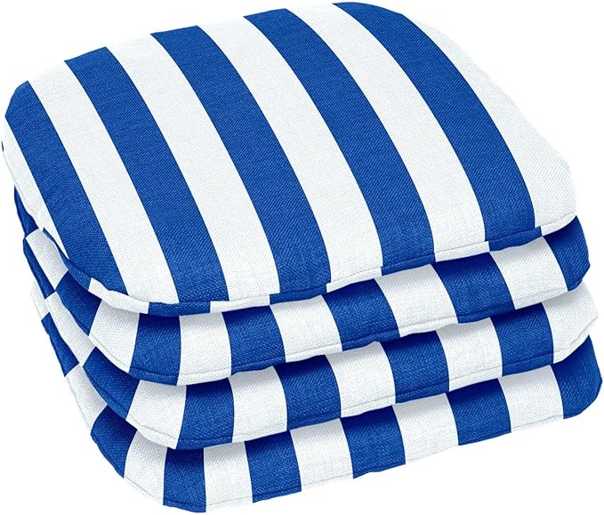 BrylaneHome Indoor/Outdoor Chair Pads (Set of 4) - 16" L x 15.6" W - Water, Stain & Fade Resistant - Bright Cobalt Cabana