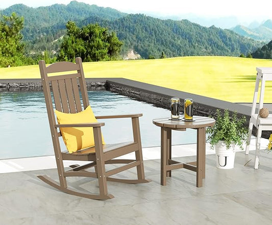 WestinTrends Malibu Malibu Outdoor Patio Porch Rocking Chair with Side Table Set, Weathered Wood