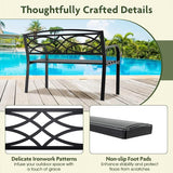 Giantex Outdoor Bench, 45.5” Patio Garden Bench with Backrest, Curved Armrests, Heavy-Duty Metal Frame, Slatted Seat - Photo 7