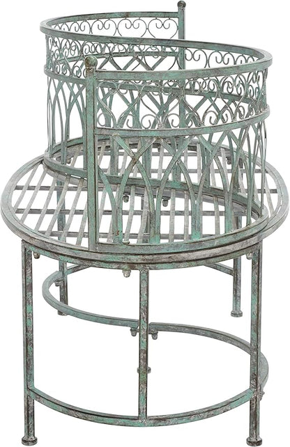 SAFAVIEH Outdoor Collection Lara Victorian Scroll Antique Dark Green Wrought Iron Kissing Bench