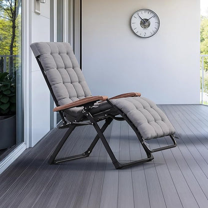 PURPLE LEAF Oversized Outdoor Reclining Chair Patio Zero Gravity Chaise Lounge Folding Chair with Removable Cushion Adjustable Headrest for Lawn Camping Beach Pool Grey