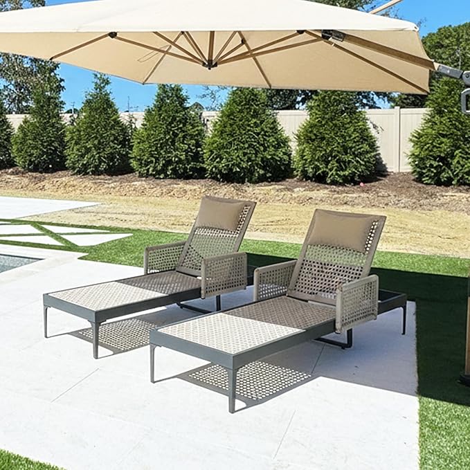 PURPLE LEAF 2 Pieces Outdoor Chaise Lounge Set Rattan Wicker Lounger with Arms Poolside Furniture Adjustable Recliners - Photo 1