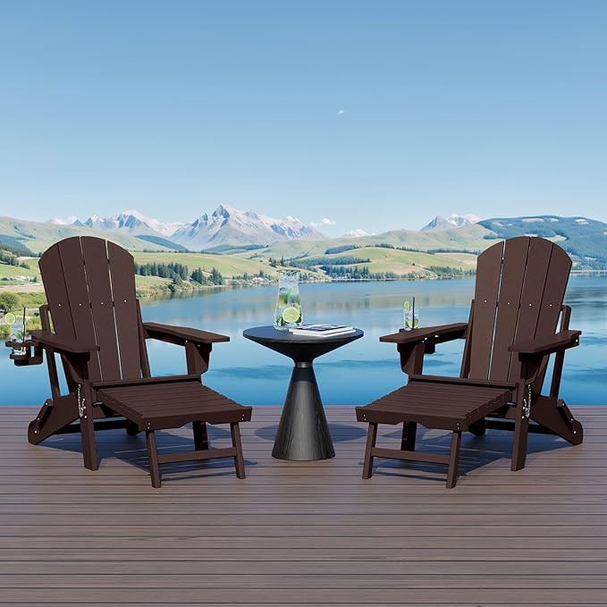 WestinTrends Malibu Folding Adjustable Adirondack Chair with Retractable Ottoman and Cup Holder (Set of 2), Dark Brown - Photo 1