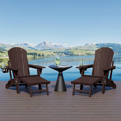 WestinTrends Malibu Folding Adjustable Adirondack Chair with Retractable Ottoman and Cup Holder (Set of 2), Dark Brown
