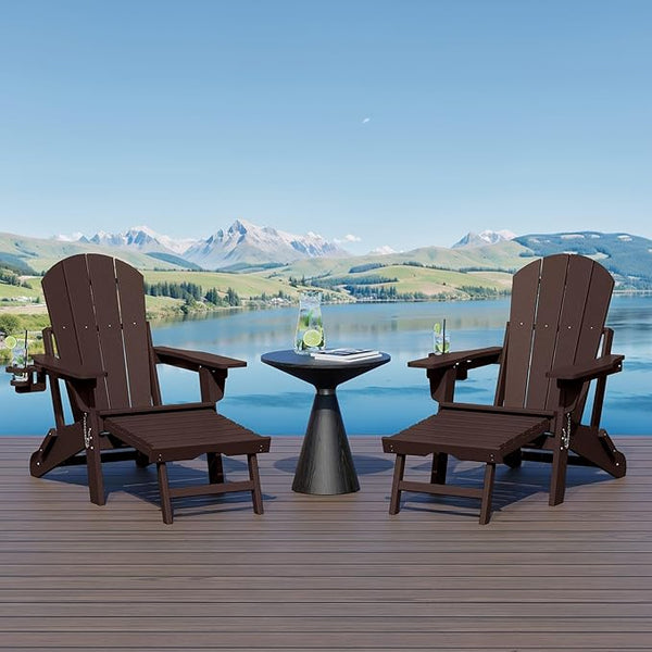WestinTrends Malibu Folding Adjustable Adirondack Chair with Retractable Ottoman and Cup Holder (Set of 2), Dark Brown - Photo 1