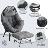IRONCK Wicker Outdoor Egg Chair with Ottoman, Patio Lounge Chair with Footrest, Thickened Padded Cushion and Headrest - Photo 5