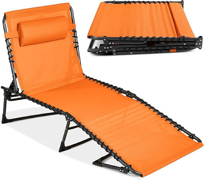 Best Choice Products Patio Chaise Lounge Chair, Portable Outdoor Folding Recliner for Lawn, w/ 8 Positions, Handles, 300lb Capacity - Orange