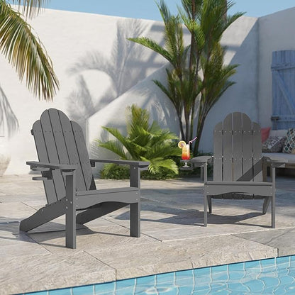 LUE BONA HDPS Adirondack Chairs, 1 Chair, Long-Lasting All-Season Outdoor Patio, Hidden Cup Holder, 350 LBS, Dark Gray