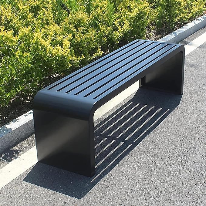 Steel Frame Backless Outdoor Bench,Garden Porch Park Patio Bench,Outdoor Benches Seat for Outside,Metal Patio Seating for Garden,Porch,Park,Entryway(Black)