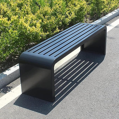 Steel Frame Backless Outdoor Bench,Garden Porch Park Patio Bench,Outdoor Benches Seat for Outside,Metal Patio Seating for Garden,Porch,Park,Entryway(Black)