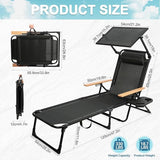 Outdoor Chaise Lounge Chair with 4-Position Adjustable Backrest, Patio Folding Sun Tanning Chair, Pillow & Cup Holder - Photo 2