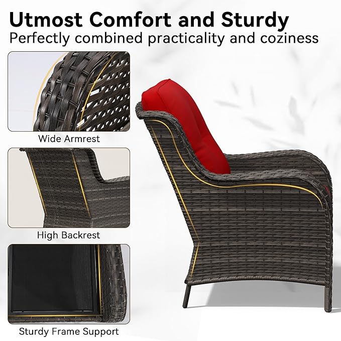 Patio Chairs Set of 2, Outdoor Wicker Patio Furniture Set with Thickened Olefin Cushions, High Back and Deep Seating - Photo 3