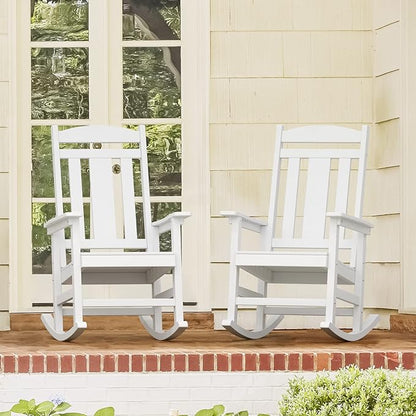 LUE BONA Outdoor Rocking Chairs Set of 2, Weather Resistant HDPS Poly Rocker Chairs, 350lb Heavy Duty, Oversized Porch Rocker for Adult, High Back Smooth Rocking Chair for Outdoor & Indoor, White