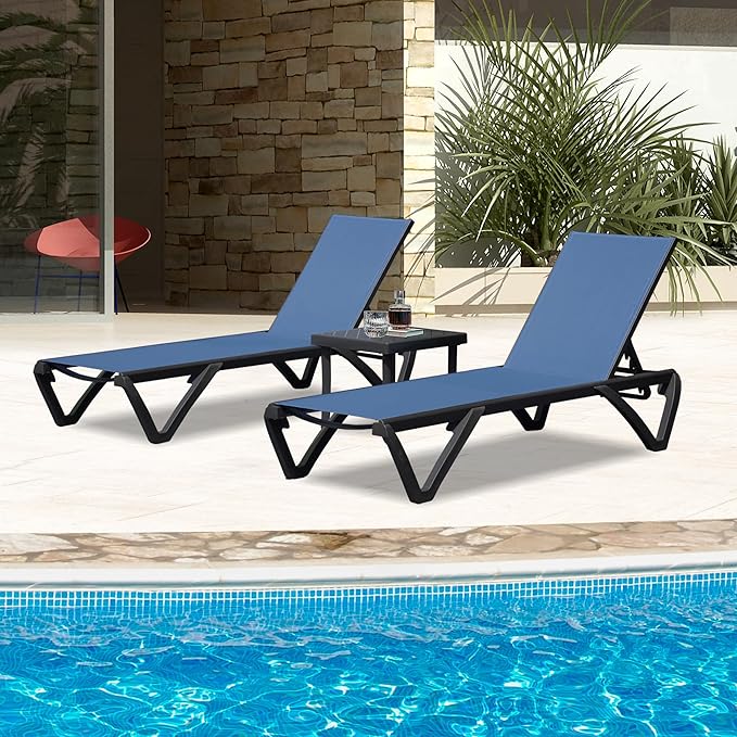 Domi Outdoor Lounge Chair, Aluminum Plastic Patio Chaise Lounge with Side Table & 5 Position Adjustable Backrest & - Photo 1