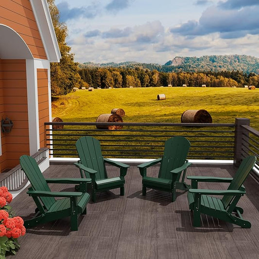 WO WESTIN OUTDOOR HDPE Laguna Outdoor Folding Poly Adirondack Chair (Set of 4), Dark Green