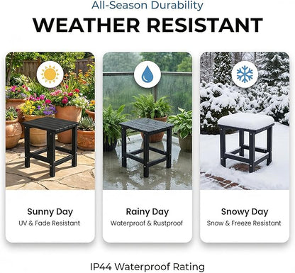 PASAMIC Adirondack Square Outdoor Side Table, HDPE Small Outdoor Table, Patio End Table for Patio, Pool, Backyard, Weather-Resistant, Easy Maintenance (Black)