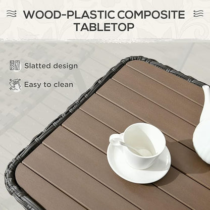 Outsunny PE Rattan Outdoor Coffee Table with Storage, 2-Layer Wicker Side Table, Patio Storage Table with Wood-Plastic Composite Top for Garden, Porch, Backyard, Mixed Brown