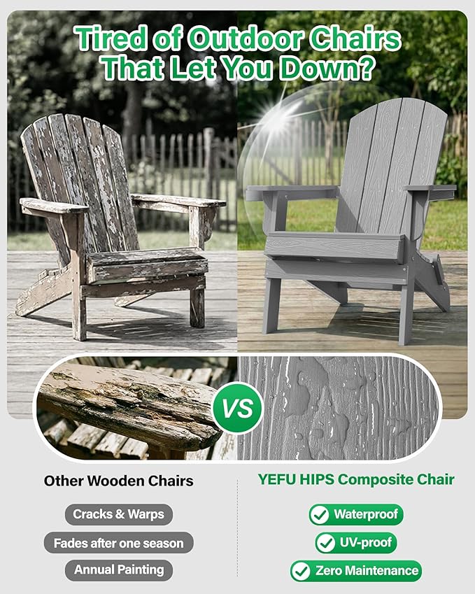 YEFU Adirondack Chair, Oversized Plastic Adirondack Chair Folding Outdoor Chairs with Cup Holder - Photo 6