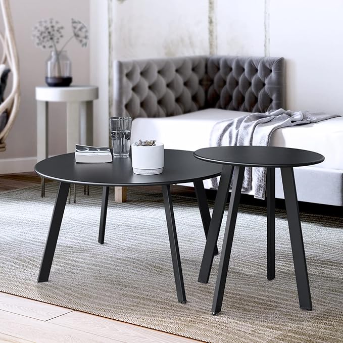 Patio Outdoor Coffee Table Set of 2 - Weather Resistant Outdoor Round End Table Modern Coffee Tables for Living Room - Photo 1