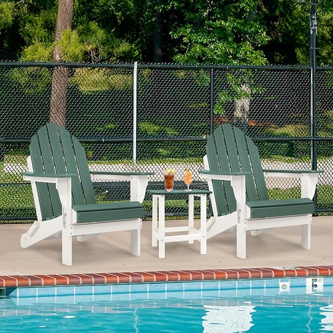 Aoodor HDPE Outdoor All-Weather Folding Adirondack Chair for Patio, Garden, Backyard, Lawn, Fire Pit, Set of 2 Green